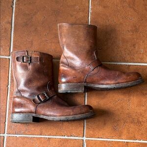 Frye Men's Cognac Leather Buckle Boots